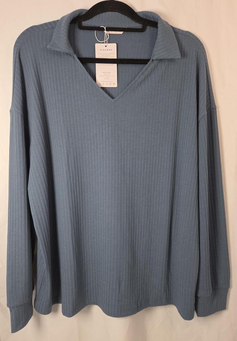 Kirundo Blue Ribbed Long Sleeve Polo Shirt